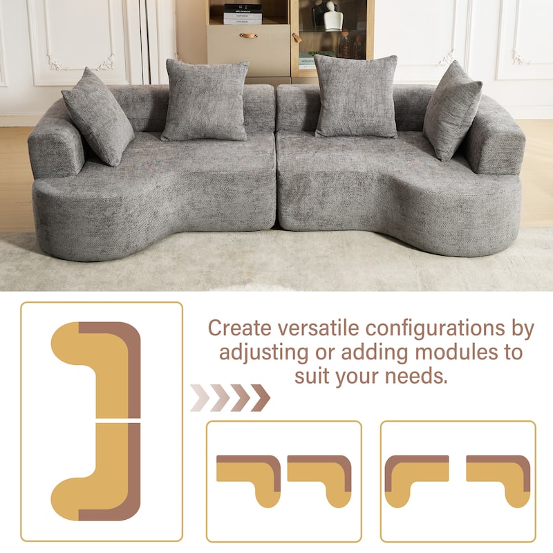 XINMICS 106.3'' Modern Modular Sectional Sofa, 4 Seater U-Shaped Compression Couch with 4 Throw Pillows, No Assembly Required