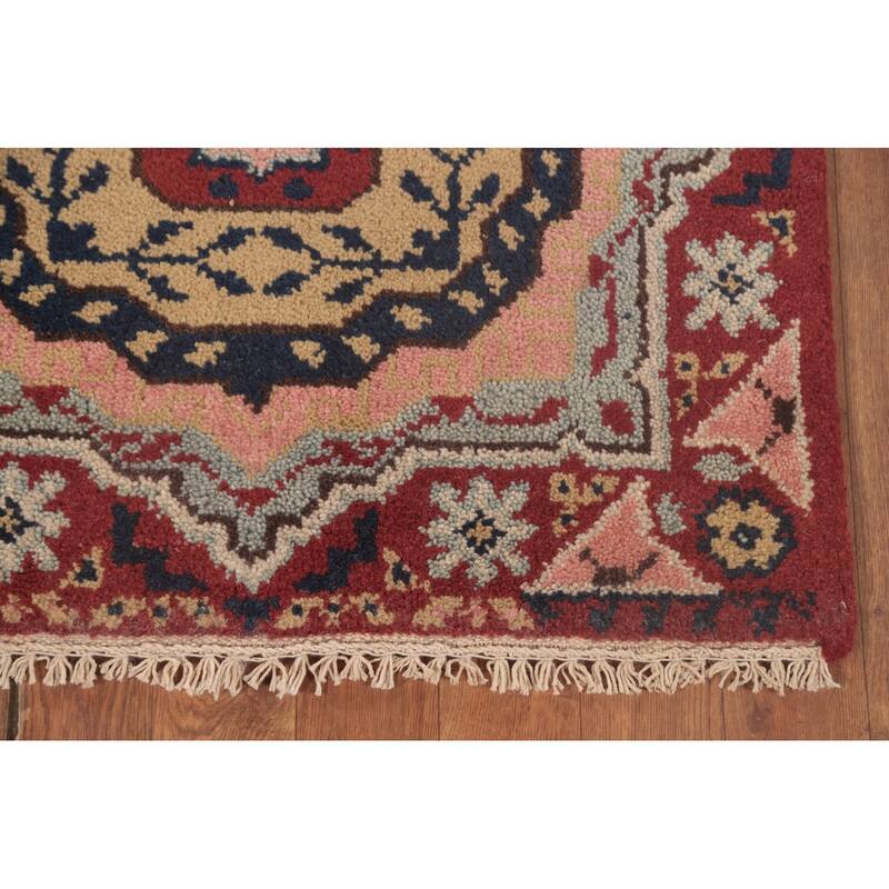 Geometric Red Kazak Oriental Runner Rug Handmade Wool Carpet - 2'5"x 8'1"