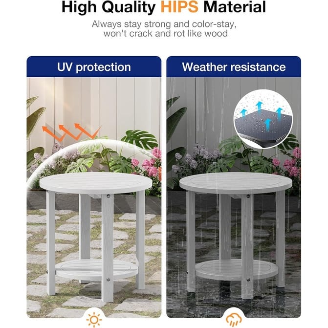 WINSOON Outdoor Side Table for Patio 16in HIPS Small Round Outdoor End Table - 2-Tier