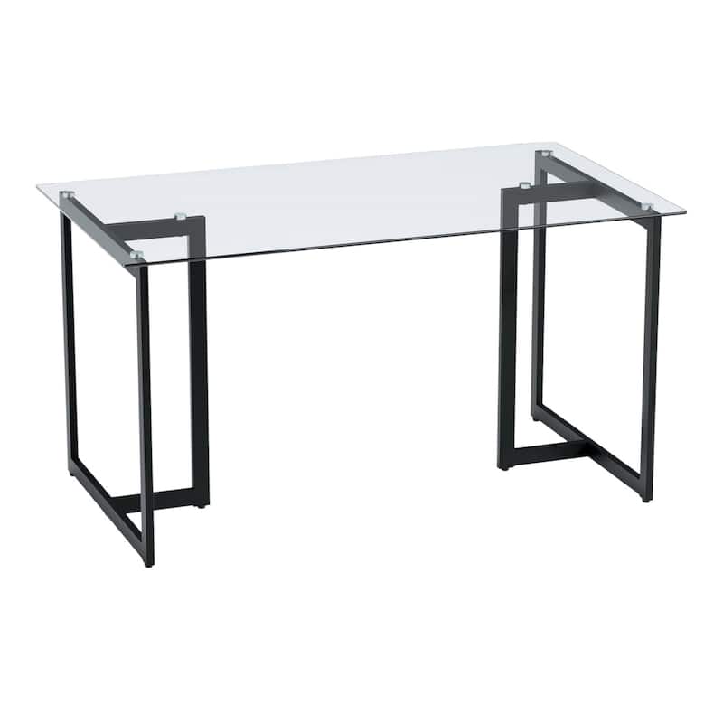 HomeRoots 55" Clear And Black Glass And Metal Dining Table - 55.10 in. x 29.50 in. x 31.50 in.