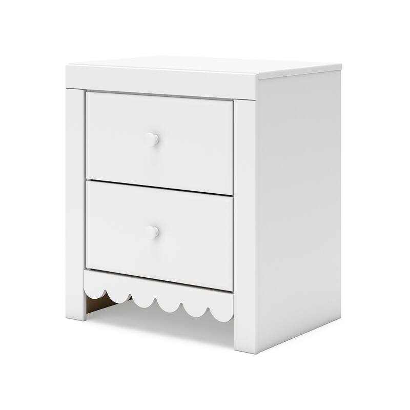 Molv Nightstand, 2 Drawers w 2 USB Ports, Retro Laminate Matte White
