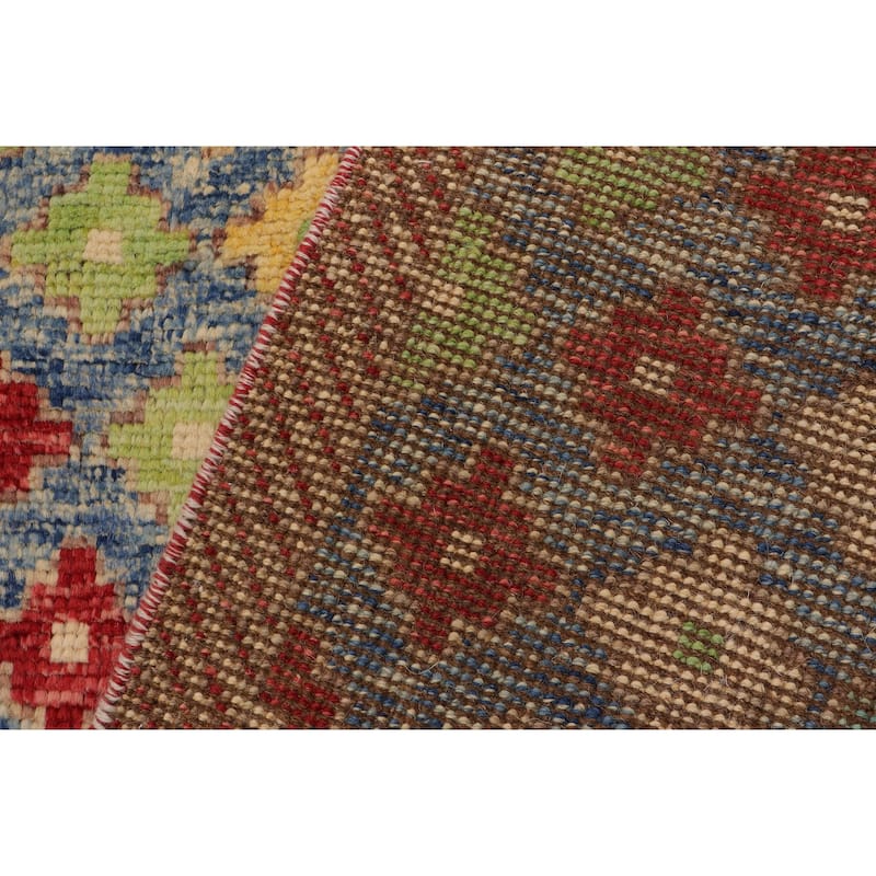 Contemporary Balochi Spears Blue/Red Hand Knotted Wool Rug - 4'1'' x 6'0''