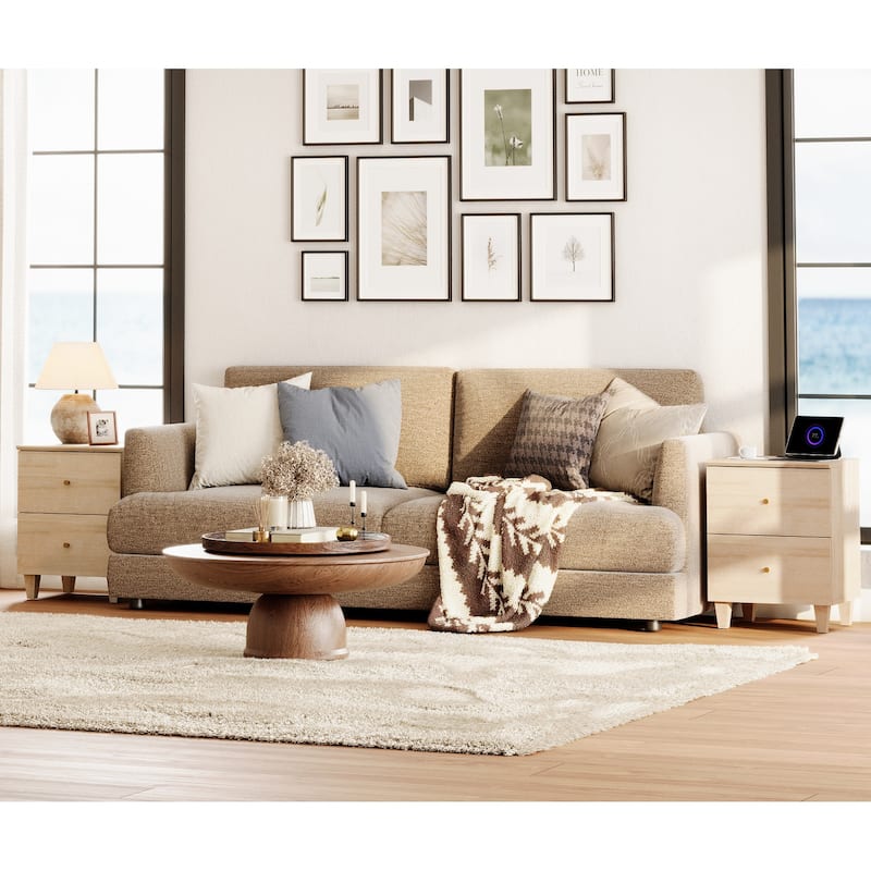 WAMPAT End Table with Charging Station and 2 Drawer for Living Room