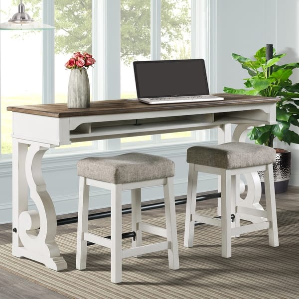 slide 2 of 4, Drake Two-Toned Rustic White and Oak Backless Counter Height Stool (Set of 2)