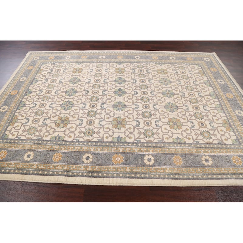 Vegetable Dye Geometric Khotan Oriental Area Rug Handmade Wool Carpet - 6'8" x 9'8"