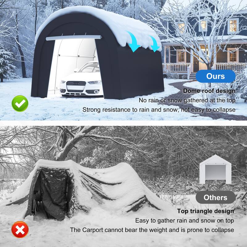 10' x 15'Portable Domed Carport with 2 Roll-up Doors