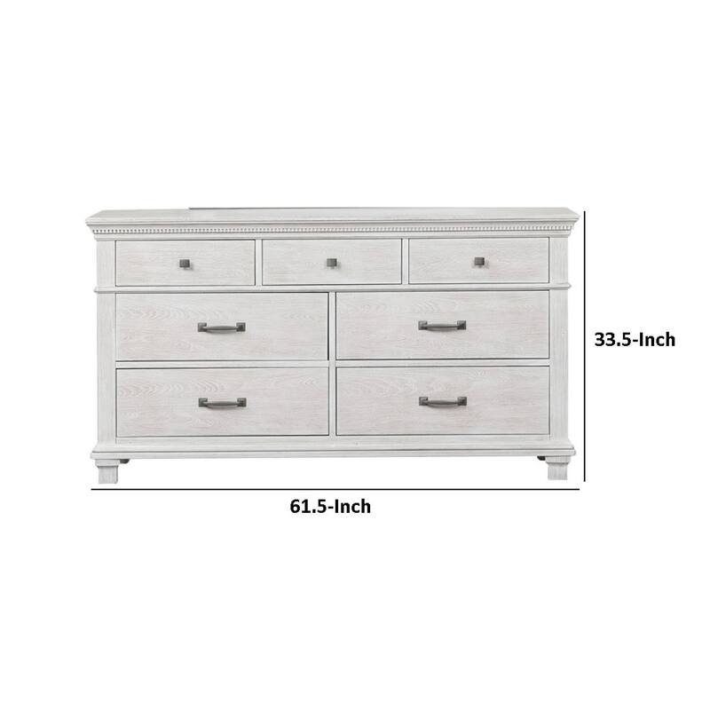 Leyne Wide Dresser, 7 Drawers, Farmhouse Weathered Gray Solid Wood