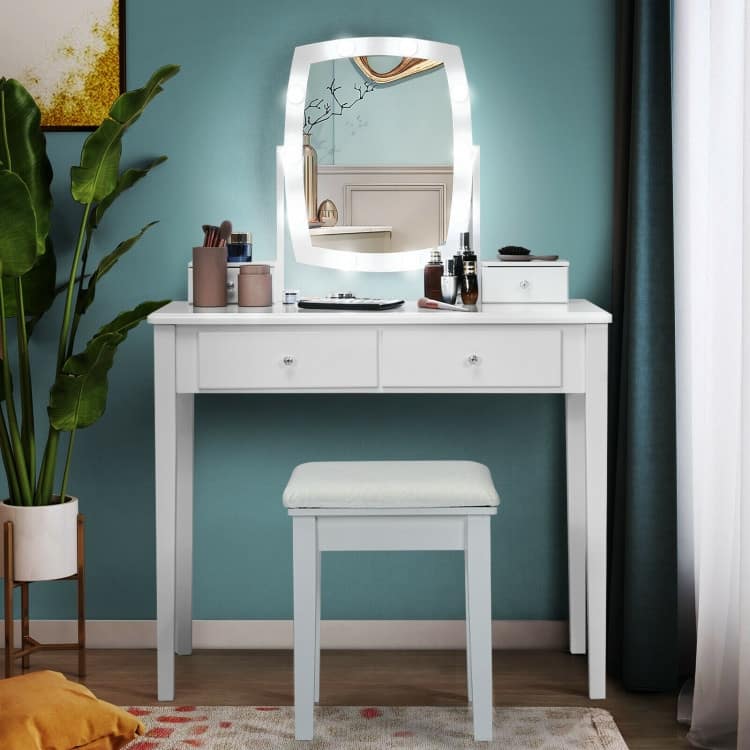 Vanity Table Set with Lighted Mirror for Bedroom and Dressing Room - 36" x 16" x 52" (L x W x H)