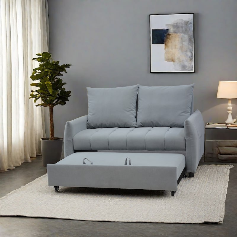3 in 1 Sleeper Sofa Bed, Light Blue Fabric, 57x35x36 inches