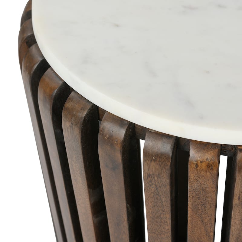 12 In. Round Modern End Table with Modern Top, Living Room Sofa Side Table, / - Brown+White