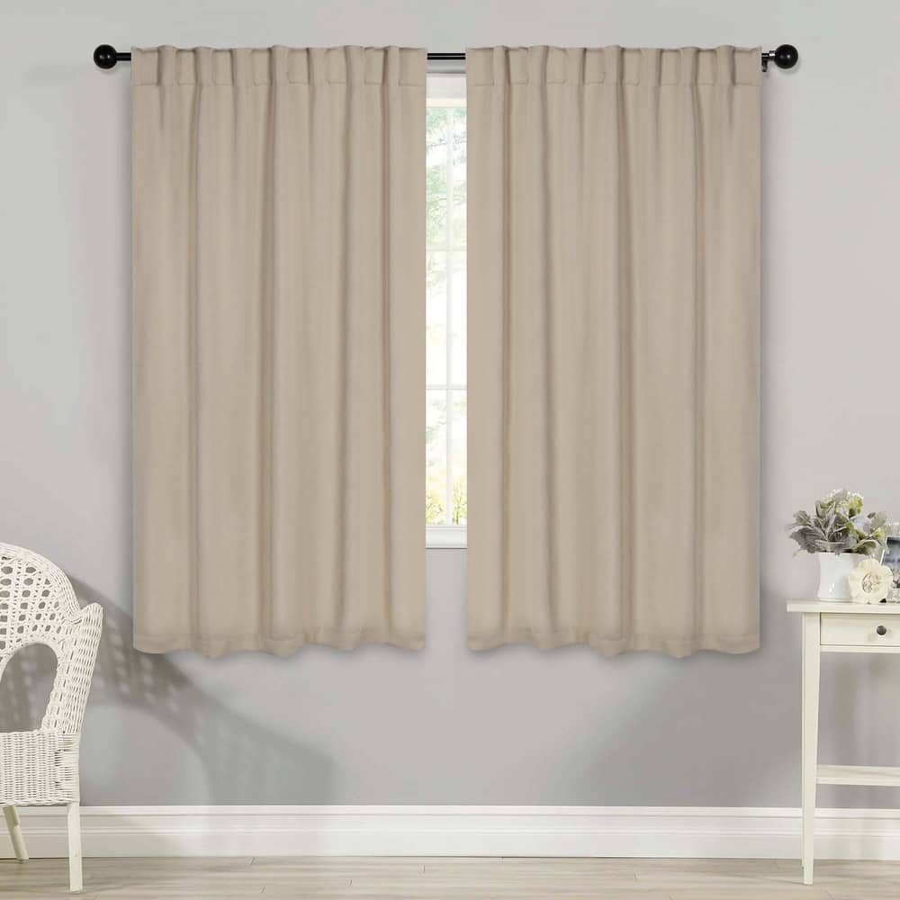 Superior Solid Machine Washable Room Darkening Curtains with Back Tabs, Set of 2