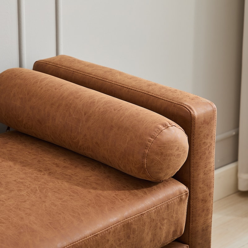 66.34"W Upholstered Bench, End of Bed Bench Ottoman with Wood Legs & 2 Bolster Pillows for Bedroom, Entryway