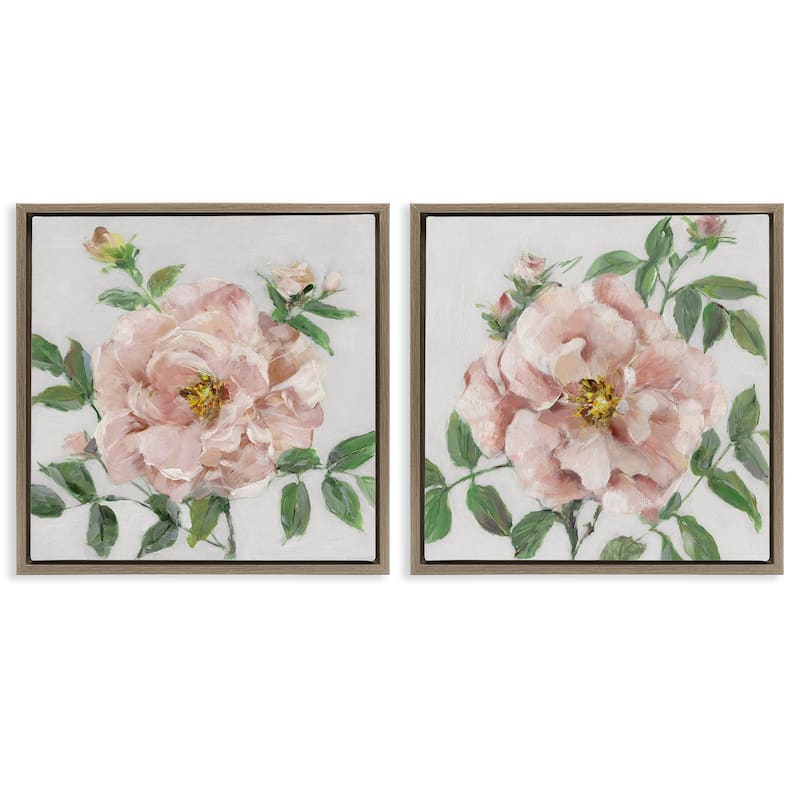 Stupell Soft & Subtle Peonies Framed Floater Canvas Wall Art Design By Sally Swatland (Set of 2) - 18 x 18 - Brown
