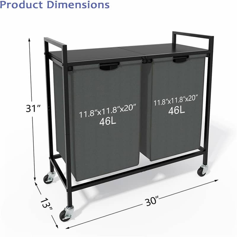 Laundry Basket with Wheels and Shelf - 30"L x 13"W x 31"H