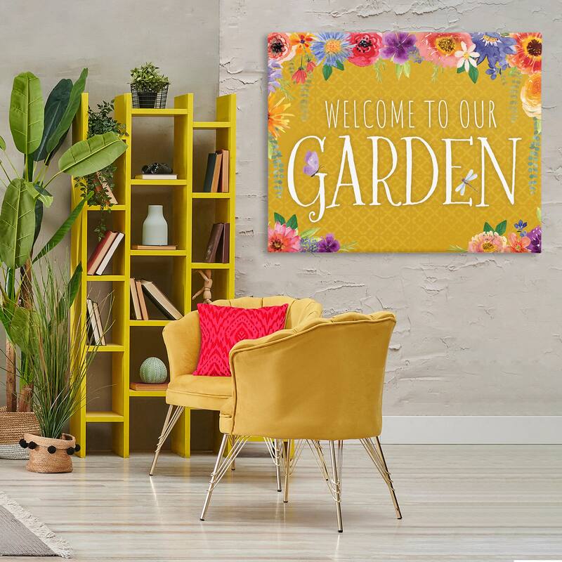 Stupell Garden Welcome with Floral Border Canvas Wall Art Design By Nicole DeCamp