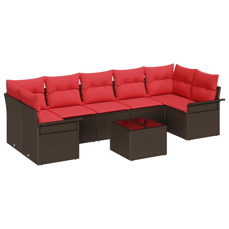 vidaXL 8-Seater Garden Sofa with Cushions Black/Brown/Grey Poly Rattan - 52.2 x 113.8 x 27.2