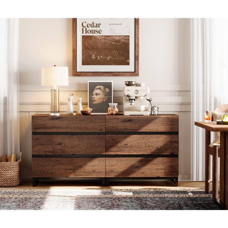 Multifunctional Buffet Sideboards, Modern Sideboard with 6 Drawers and Metal Base, Storage Cabinet for Kitchen - 6-drawer - 6-drawer - Brown