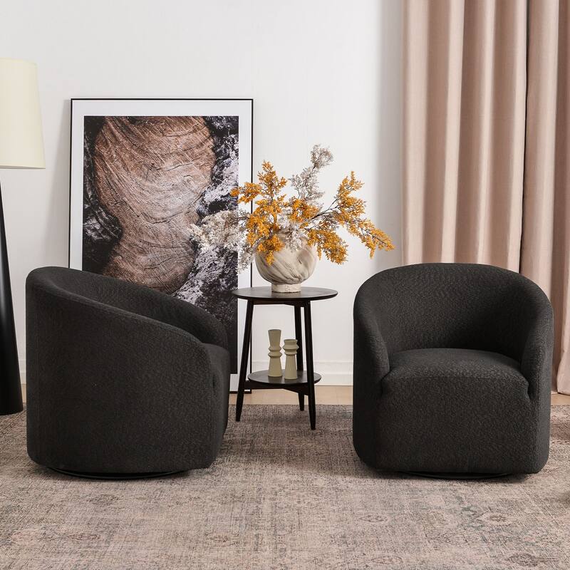 KINWELL 32"W Boucle Upholstered Swivel Barrel Armchair (Set of 2)