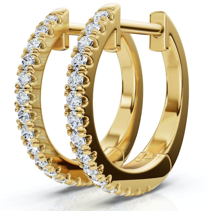 Bliss Diamond Small Diamond Hoop Earrings White or Yellow Gold Lab Grown 1/2" Tall - Yellow