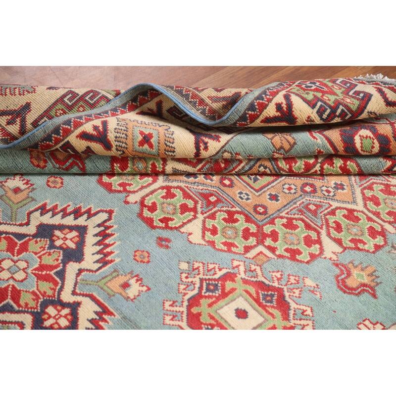 Geometric Blue Kazak Area Rug Handmade Wool Carpet - 4'11" x 5'11"