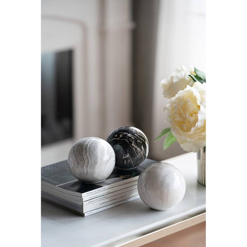 Marbleized Swirl Ceramic Balls - 4" - Gray - Set of 3