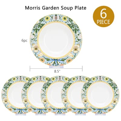 STP Goods Morris Garden Bone China Soup Deep Plate Set of 6 - 8.5"