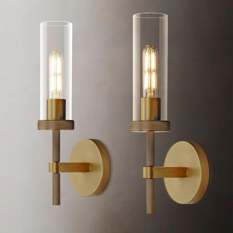 KAYLA Indoor Wall Light, Brass Wall Sconces Lighting Fixture, Bathroom Vanity Wall Sconces, Glass Tube Wall Sconces(2-Sets) - 2 - Brass-14''