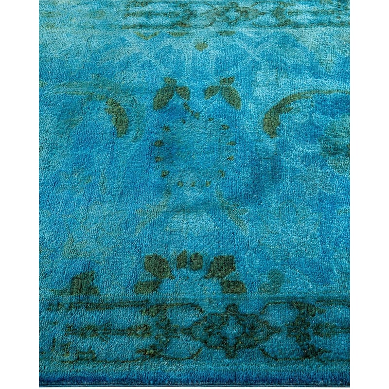 Overton Hand Knotted Wool Vintage Inspired Modern Contemporary Overdyed Blue Area Rug - 3' 2" x 5' 6"