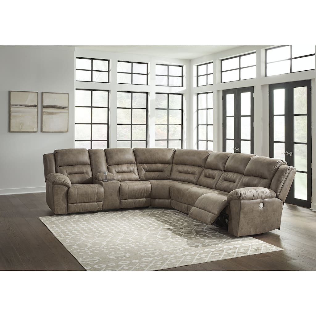 Signature Design by Ashley Ravenel Brown 4-Piece Power Reclining Sectional - 129"W x 93"D x 43"H