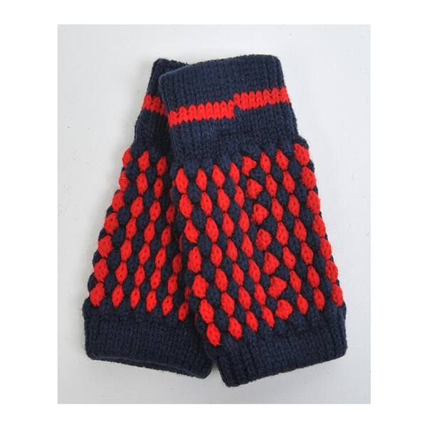 Shop Women S Navy Red Knit Fingerless Winter Gloves Gl1302