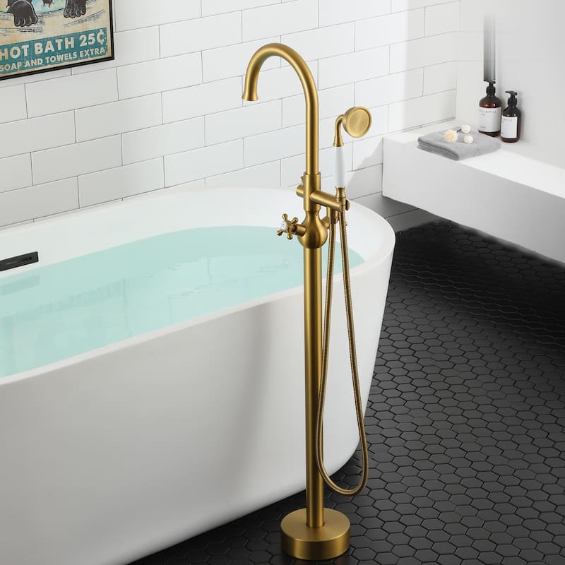 Brushed Freestanding Tub Filler Faucet with Handshower