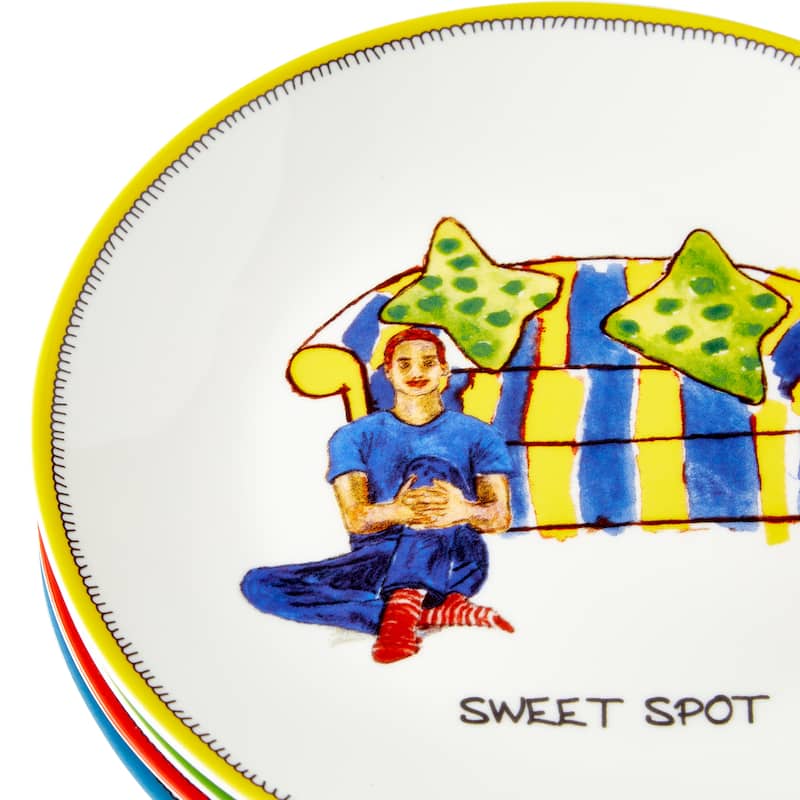 Kit Kemp for Spode Set of 4 Doodles Tidbit Plates - 6 Inch
