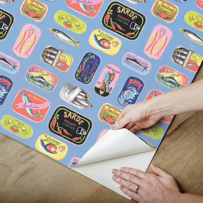 Rachel Antonoff Blue Sardine Tins Peel Stick Wallpaper