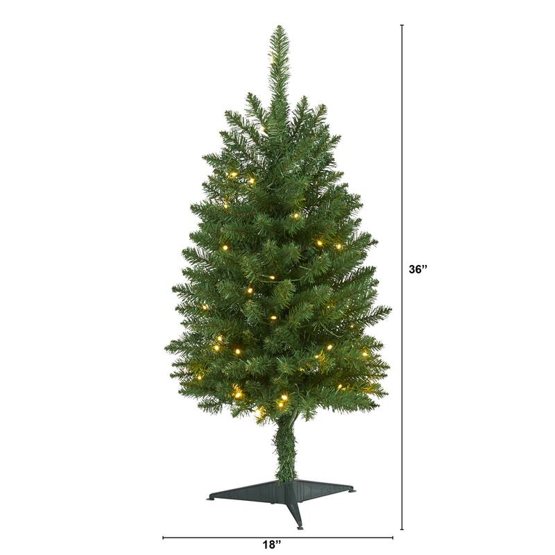 3Ft Slim Artificial Christmas Tree with Lights - Green Pine Holiday Decor - 36