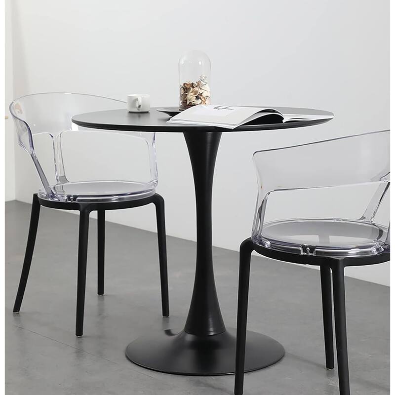 Black Round Table,Modern Dining Table,MDF Top and Steel Base Tulip Round Kitchen Table,Mid Century Coffee Table for Living Room
