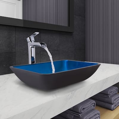 Vigo 18-1/4" Glass Bathroom Vessel Sink with Niko Single Hole Bathroom - Chrome