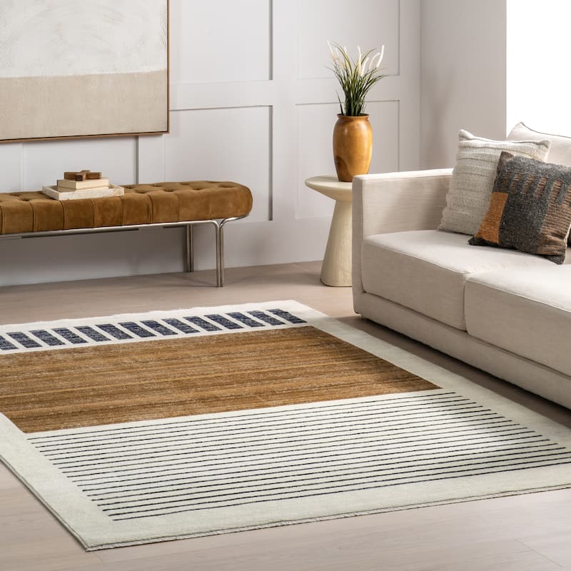 Nuloom Keeva Modern Striped Fringe Area Rug - 4' x 6' 5" - Beige