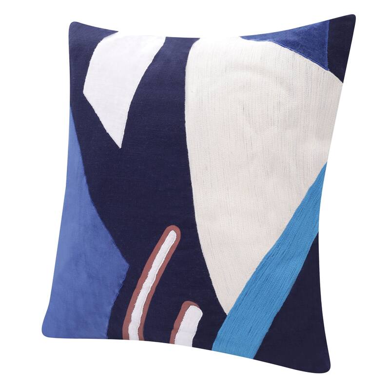 Handwoven Patchwork Embroidered Square Throw Pillow Cover - 20" - Blue and White