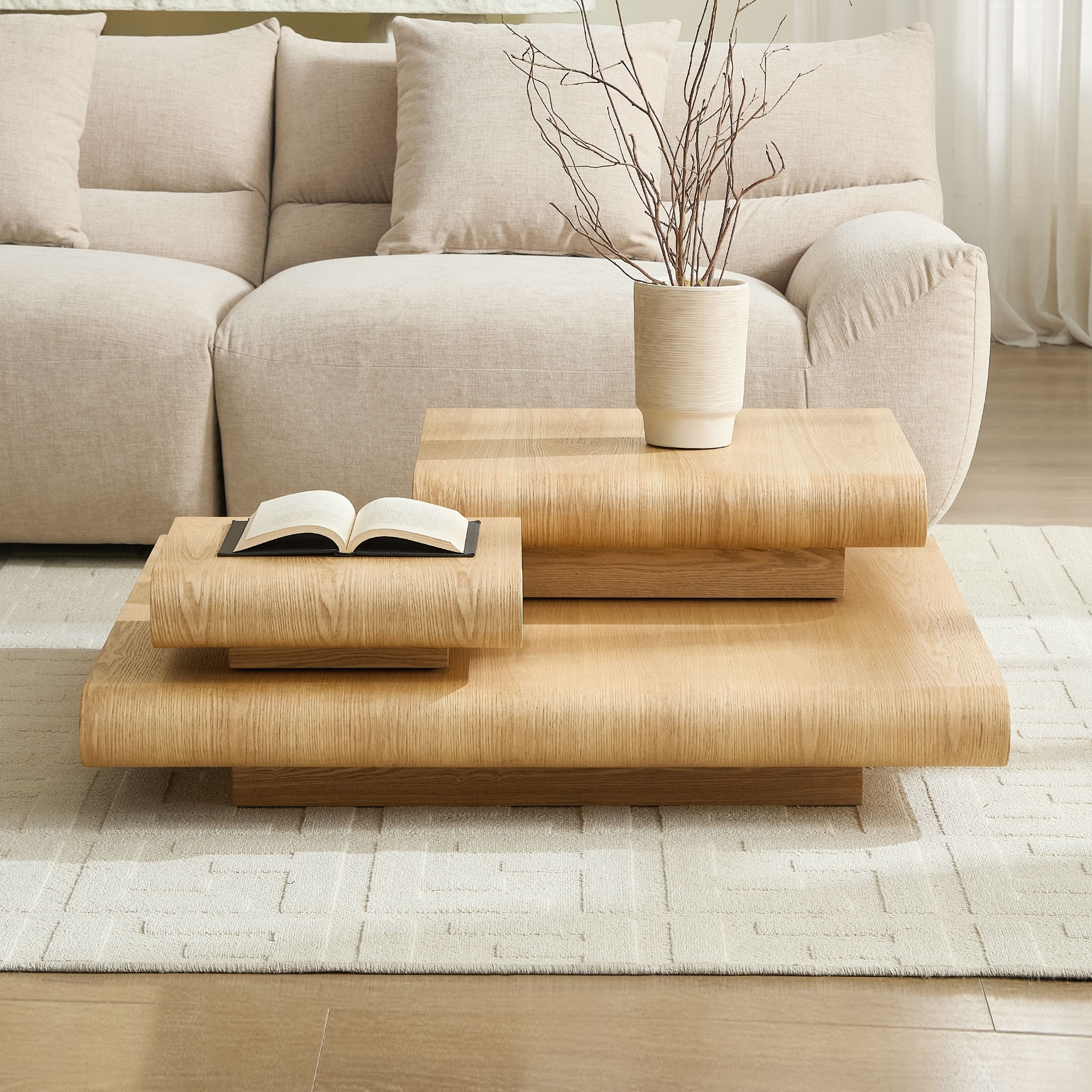 Stacking Coffee Table Set of 3 Nesting Table for Living Room, Natural Center Table Sofa Table Side Table