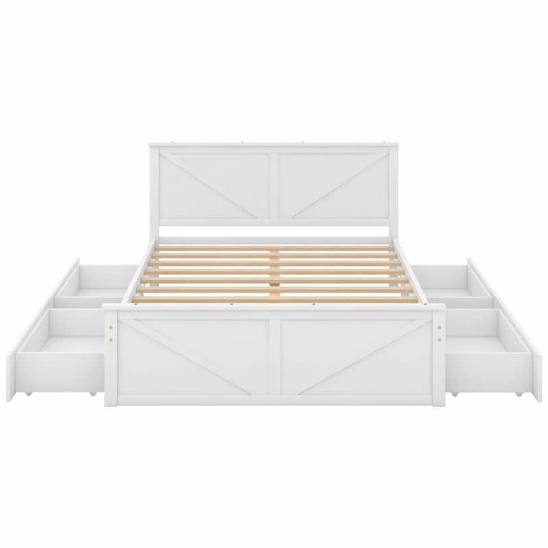 Wooden Platform Bed with Four Storage Drawers and Support Legs