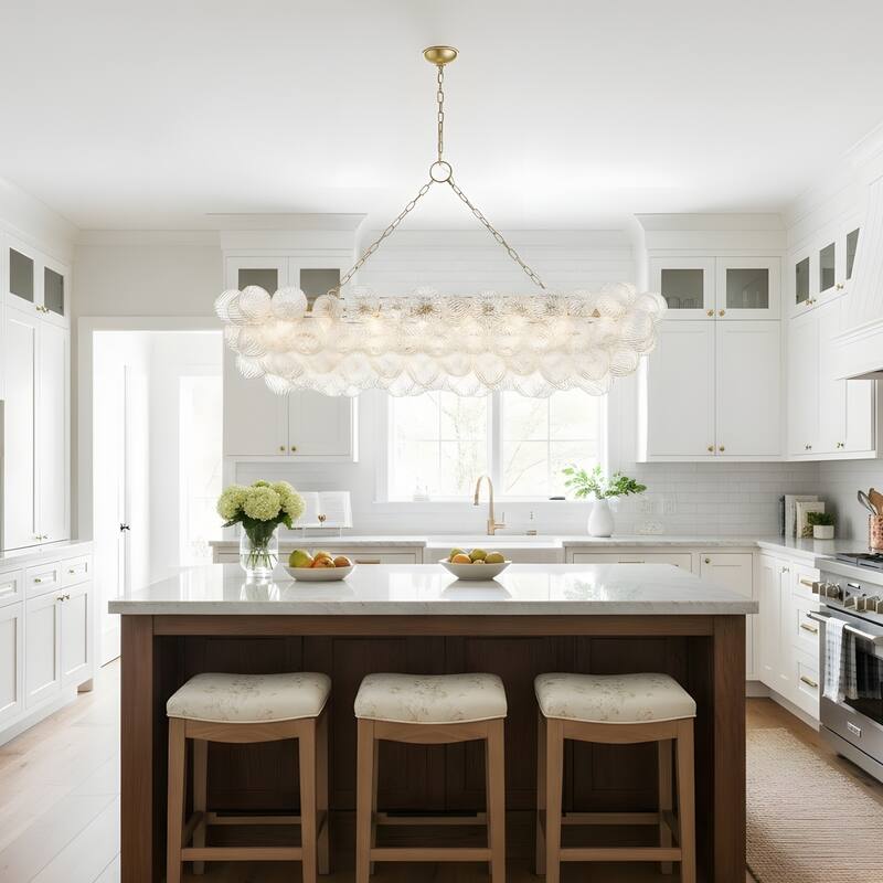 Gold Bubble Ball Chandelier, LED Pendant Light with Glass Globes