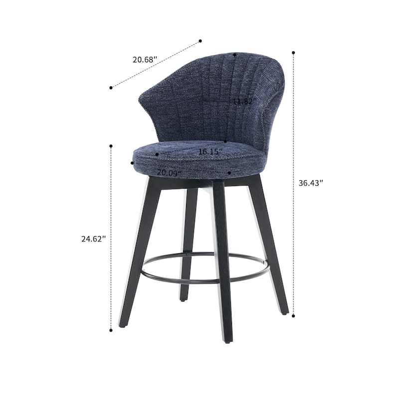 Modern Set of Two 360° Free Swivel Chenille Upholstered Bar Chairs