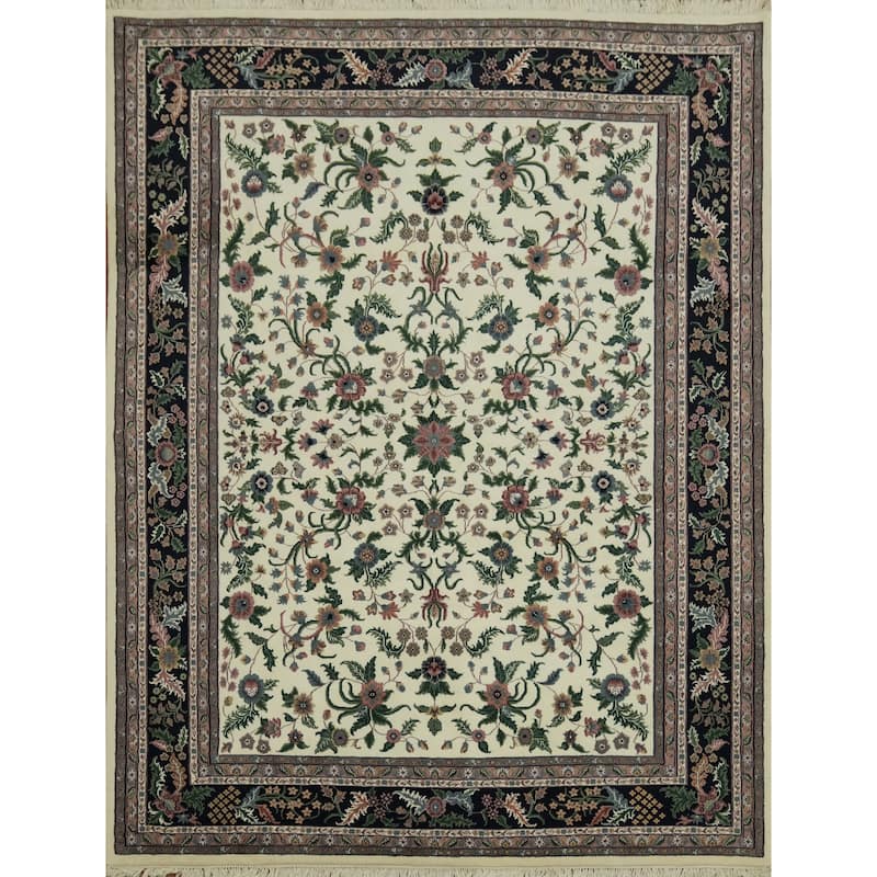 Hand Knotted Oriental 100% Wool Carpet Traditional All-Over Beige & Ivories Kashan Area Rug - 11' 10'' X 9' 0''