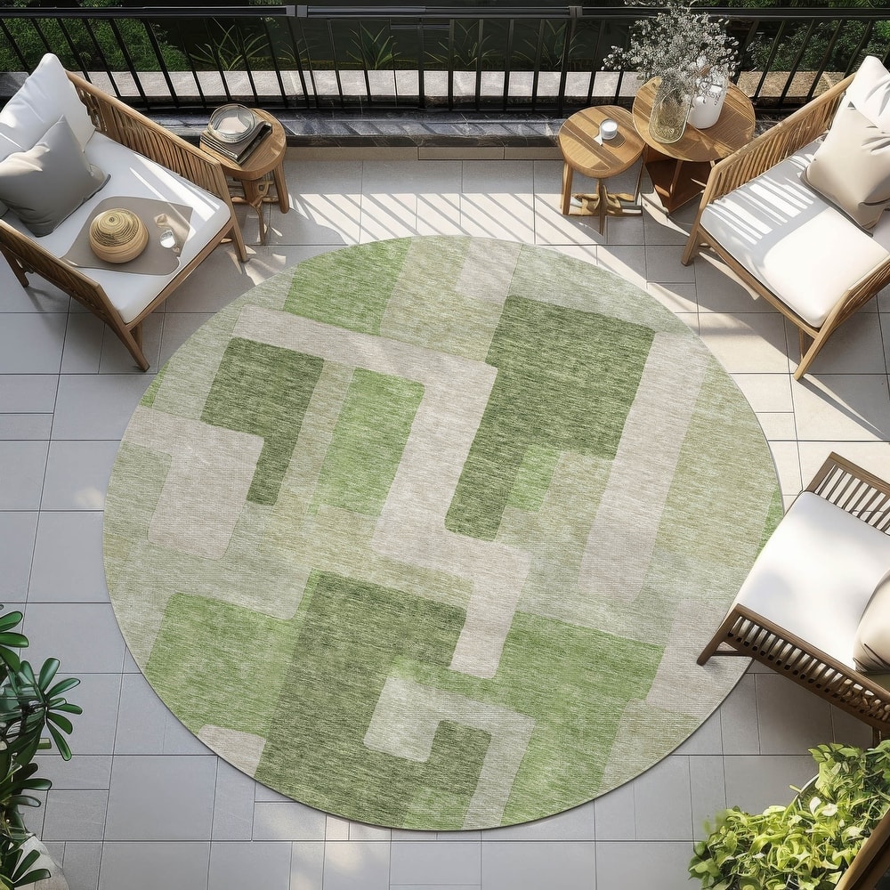 Machine Washable Indoor/ Outdoor Contempoary Blocks Chantille Rug