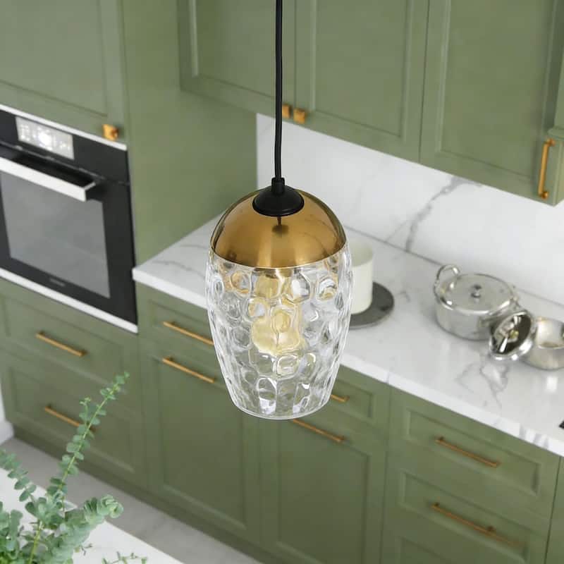 Ottilie Modern 1-Light Black Gold Hammered Glass Pendant Lights for Kitchen Island - 6"D x 10"H