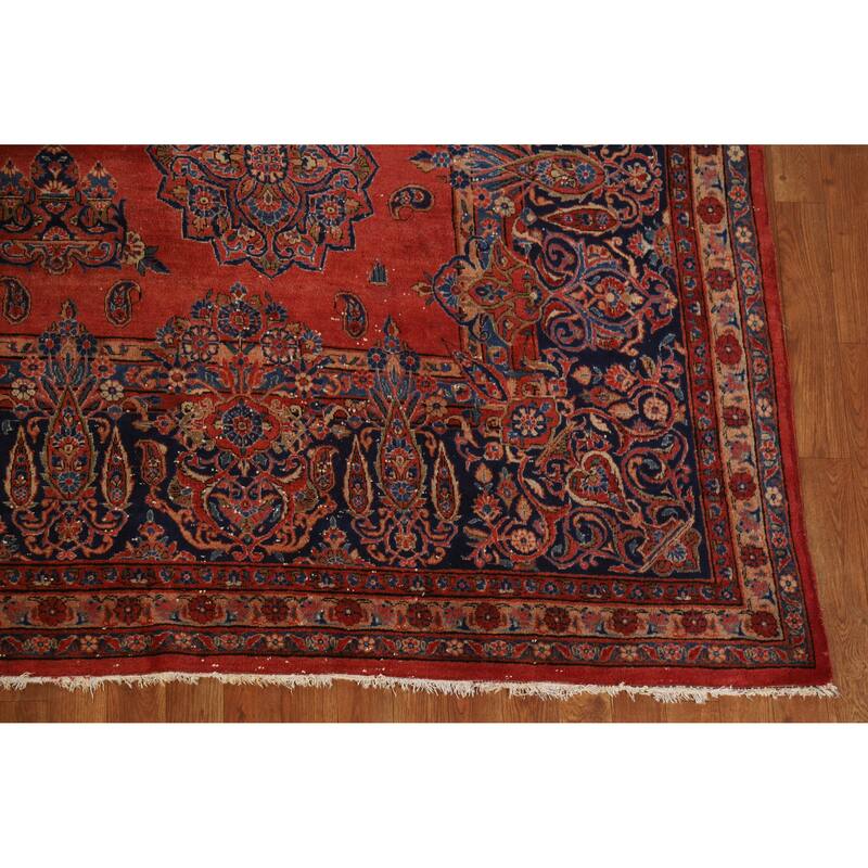 Hand Knotted Oriental 100% Wool Carpet Traditional All-Over Oranges & Rust Kashan Area Rug - 13' 11'' X 10' 0''