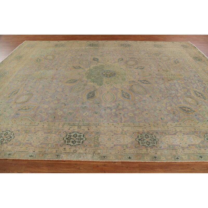 Hand Knotted Oriental 100% Wool Carpet Traditional Floral Purples Tabriz Area Rug - 12' 11'' X 9' 9''