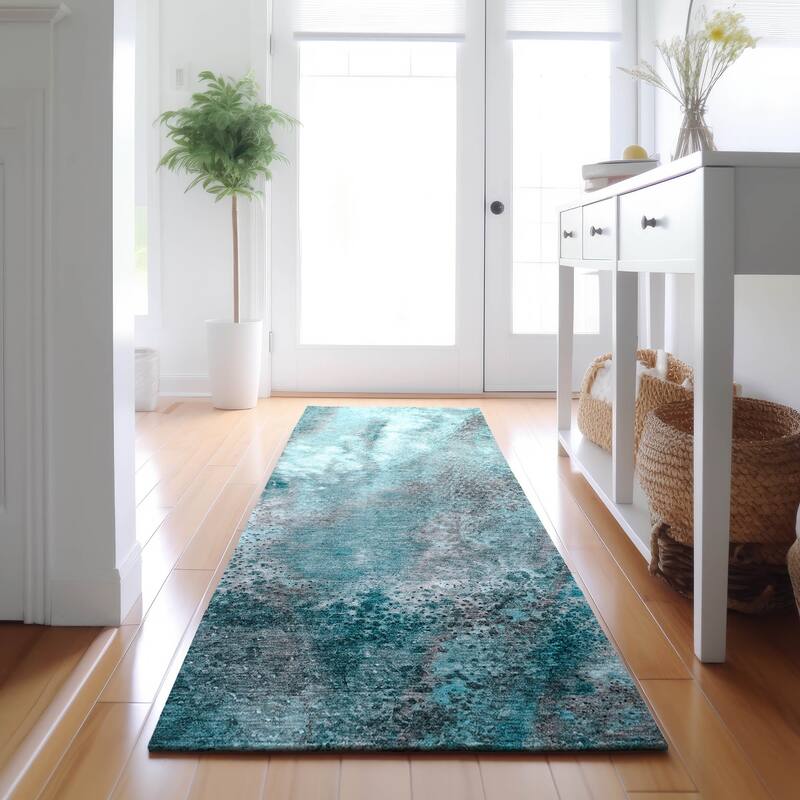 Premium Washable Super Soft Modern Abstract Mayfield Rug - Teal - 2' 3" x 7' 6" - Runner