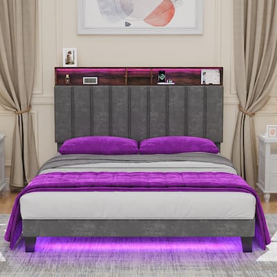Sersper Full and Queen Bed Frame with Headboard Convenient Overhead Charging, Applicable to 8"-14" Mattress