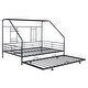 preview thumbnail 17 of 18, Black Full Size Metal House Bed with Trundle and Roof for Kids' Rooms
